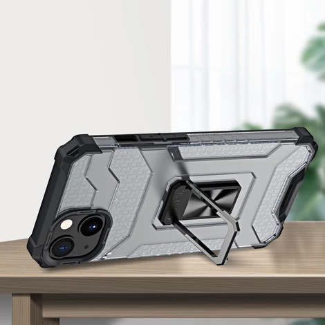 Crystal Ring Case Kickstand Tough Rugged Cover for iPhone 12 fekete