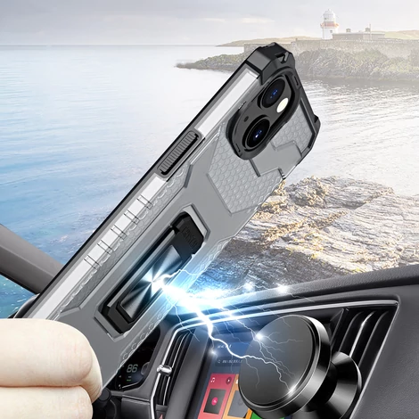 Crystal Ring Case Kickstand Tough Rugged Cover for iPhone 12 fekete