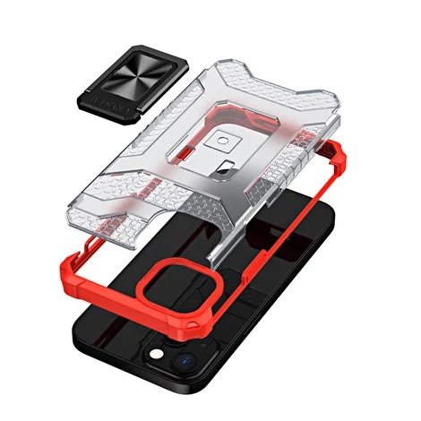 Kristálygyűrű tok Kickstand Kemény, masszív borítás iPhone 12-hez piros