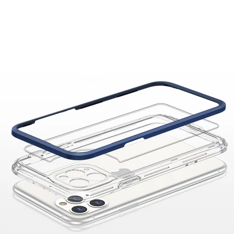 Tiszta 3in1 tok iPhone 11 Pro Max kék keret zselés borításhoz