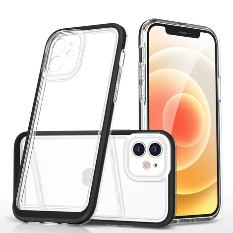 Clear 3in1 Case for iPhone 12 Frame Gel Cover Black