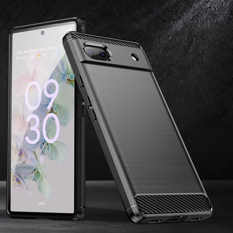 Carbon Case Rugalmas Tok a Google Pixel 6a számára fekete