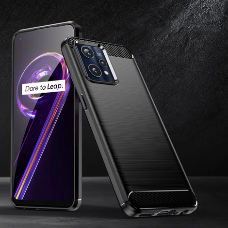 Carbon Case Rugalmas Tok Realme 9 Pro + (9 Pro Plus) fekete