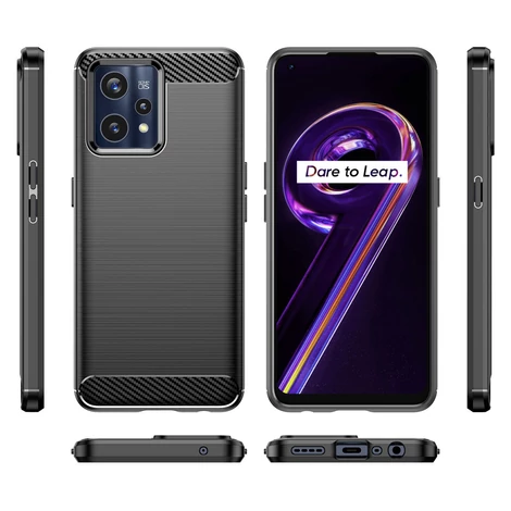 Carbon Case Rugalmas Tok Realme 9 Pro + (9 Pro Plus) fekete
