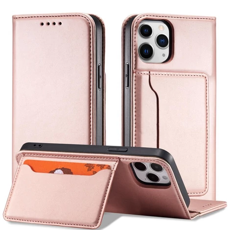 Mágnes kártya tok iPhone 12 tok kártya pénztárca kártya állvány rózsaszín