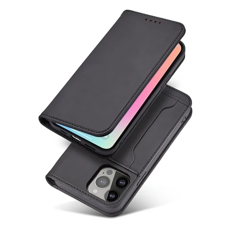Mágneses kártya tok iPhone 13 Tok kártya pénztárca kártya állvány fekete