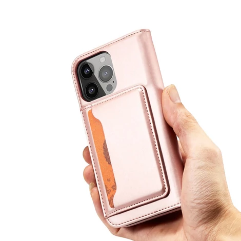 Mágneses kártya tok iPhone 13 tok kártya pénztárca kártya állvány rózsaszín