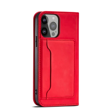 Mágneses kártya tok iPhone 13 Tok kártya pénztárca kártya állvány piros