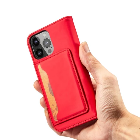 Mágneses kártya tok iPhone 13 Tok kártya pénztárca kártya állvány piros