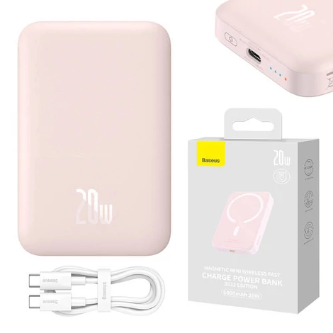Baseus Powerbank  Magnetic Mini 6000mAh 20W (Rózsaszín)