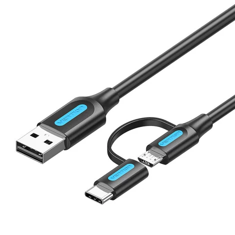 Vention CQDBF 2in1 USB kábel USB 2.0 USB-C/Micro-B USB 1m (fekete)