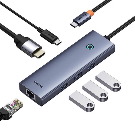 Baseus UltraJoy Hub 6in1,6-Port ( USB-C to 1xHDMI4K@30Hz + 3xUSB 3.0 + 1xPD +RJ45)