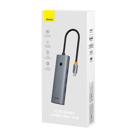 Baseus UltraJoy Hub 6in1,6-Port ( USB-C to 1xHDMI4K@30Hz + 3xUSB 3.0 + 1xPD +RJ45)