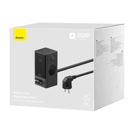 Baseus PowerCombo 65W Fali töltő / Powerstrip (fekete)