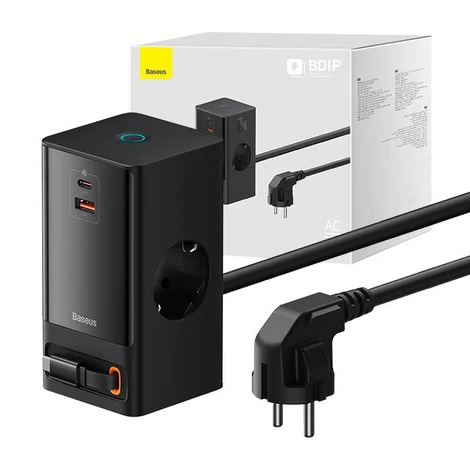 Baseus PowerCombo 65W Fali töltő / Powerstrip (fekete)