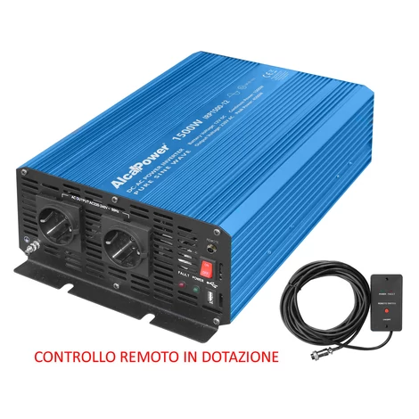 AlcaPower Autós Inverter 12V-ról 230V-ra feszültségátalakító (feszültség növelő) 1500W Tiszta szinuszhullám távirányítóval