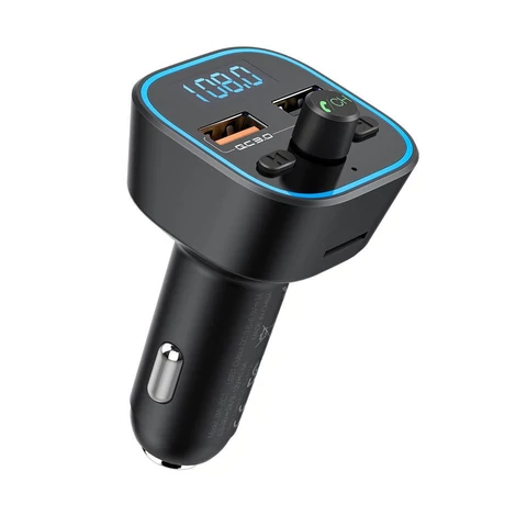 BlitzWolf BW-BC1 Bluetooth 5.0 Fm Transzmitter Autós Töltő 2x USB + MicroSD LED - Fekete