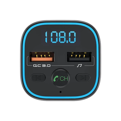 BlitzWolf BW-BC1 Bluetooth 5.0 Fm Transzmitter Autós Töltő 2x USB + MicroSD LED - Fekete