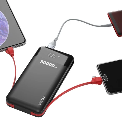 Dudao Power Bank 30000mAh kijelzővel és beépített kábelekkel fehér (K1Max white)
