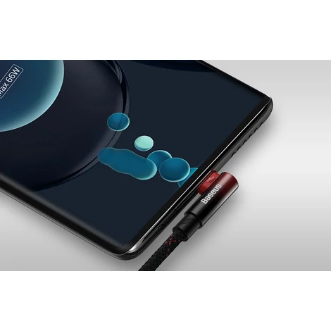 Baseus Elbow 1m 100W USB és USB-C szögletes kábel (fekete-piros)