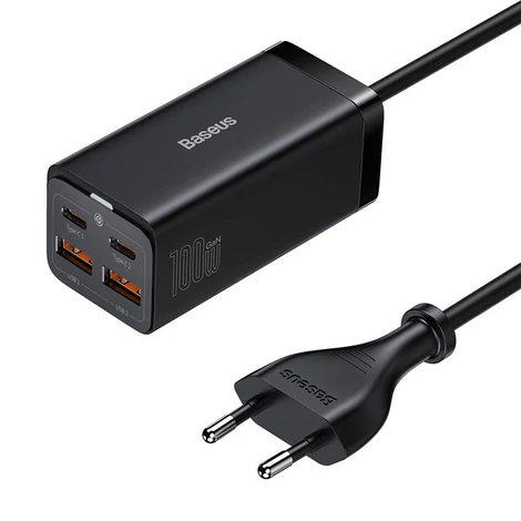 Baseus GaN3 Pro 2xUSB-C + 2xUSB hálózati töltő, 100W (fekete).