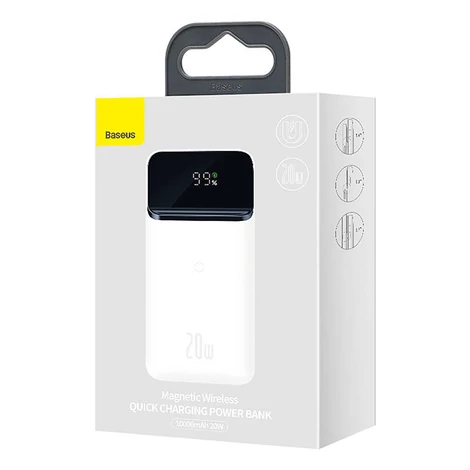 Baseus mágneses powerbank, 10000mAh, 20W, Overseas Edition, fehér + USB  - USB Type C kábel (PPCX010202)