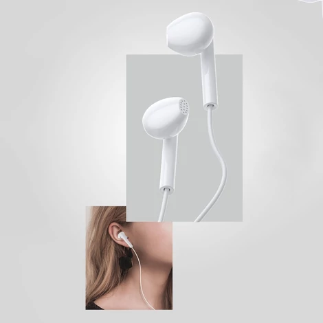 WK Design USB Type C csatlakozóval rendelkező vezetékes fülhallgató, távirányítóval, fehér (YA01)