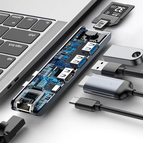 Baseus Enjoyment 7in1 Dual Type-C to HDMI + USB 3.0 + LAN + SD + MicroSD + USB C PD Dokkoló HUB Szürke (CAHUB-L0G)