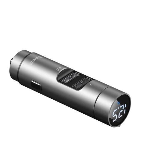 Baseus Energy Column Bluetooth FM Transmitter Transzmitter MP3 Autós töltő 2x USB QC3.0 3,1A - Ezüst (CCNLZ-0S)