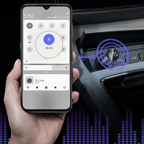 Baseus Energy Column Bluetooth FM Transmitter Transzmitter MP3 Autós töltő 2x USB QC3.0 3,1A - Ezüst (CCNLZ-0S)