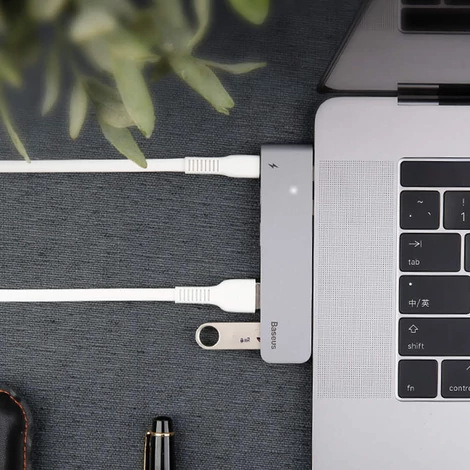 Baseus Thunderbolt C+ Dual Type-C to USB3.0/HDMI/Type-C HUB adapter Sötétszürke (CAHUB-B0G)