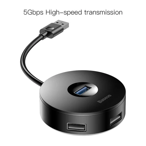 Baseus Multi HUB Round Box USB 3.0 to 1x USB3.0 + 3x USB2.0 Fekete (CAHUB-F01)