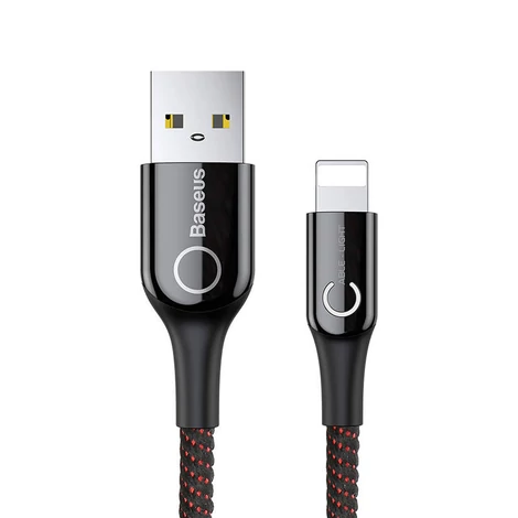 Baseus Lightning C intelligens LED visszajelzős gyorstöltésre képes iPhone Adat- és töltőkábel 2.4A 1m Fekete (CALCD-01)