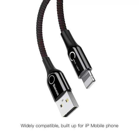 Baseus Lightning C intelligens LED visszajelzős gyorstöltésre képes iPhone Adat- és töltőkábel 2.4A 1m Fekete (CALCD-01)