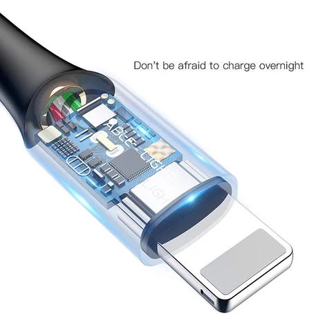 Baseus Lightning C intelligens LED visszajelzős gyorstöltésre képes iPhone Adat- és töltőkábel 2.4A 1m Fekete (CALCD-01)