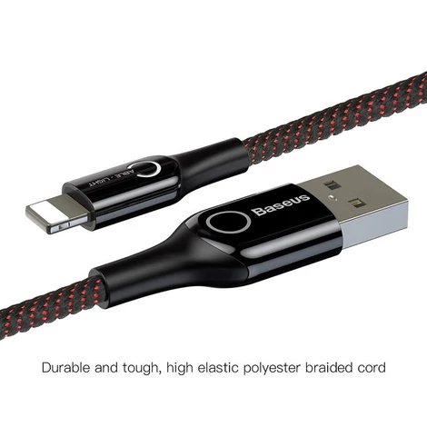 Baseus Lightning C intelligens LED visszajelzős gyorstöltésre képes iPhone Adat- és töltőkábel 2.4A 1m Fekete (CALCD-01)