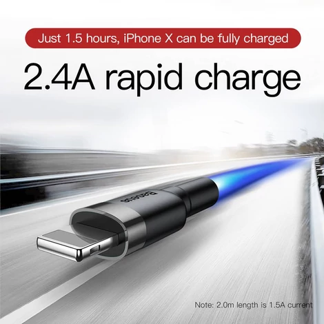 Baseus Lightning Cafule iPhone Adat- és töltőkábel 2.4A 0.5m Szürke + Fekete (CALKLF-AG1)