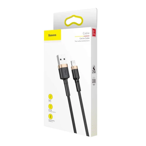 Baseus Lightning Cafule iPhone Adat- és töltőkábel 2.4A 1m Arany + Fekete (CALKLF-BV1)