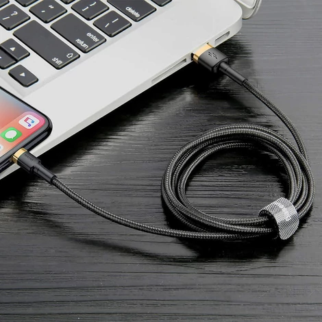 Baseus Lightning Cafule iPhone Adat- és töltőkábel 2.4A 1m Arany + Fekete (CALKLF-BV1)
