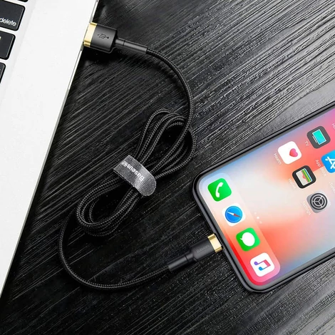 Baseus Lightning Cafule iPhone Adat- és töltőkábel 2.4A 1m Arany + Fekete (CALKLF-BV1)