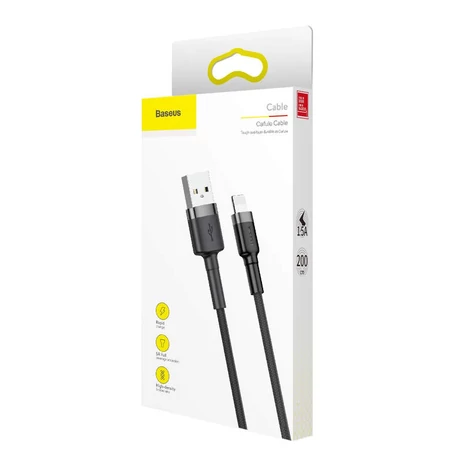 Baseus Lightning Cafule iPhone Adat- és töltőkábel 1.5A 2m Szürke + Fekete (CALKLF-CG1)