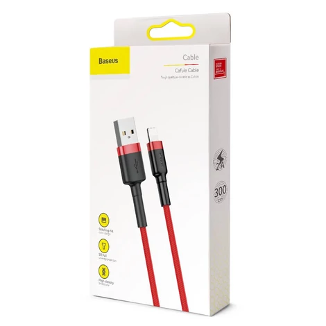 Baseus Lightning Cafule iPhone Adat- és töltőkábel 2A 3m Piros + Piros (CALKLF-R09)