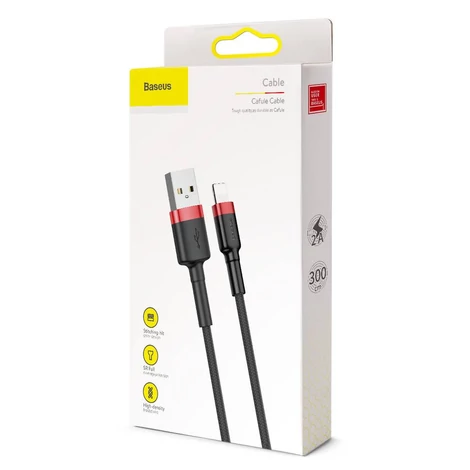 Baseus Lightning Cafule iPhone Adat- és töltőkábel 2A 3m Piros + Fekete (CALKLF-R91)