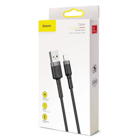 Baseus Lightning Cafule iPhone Adat- és töltőkábel 2A 3m Szürke + Fekete (CALKLF-RG1)