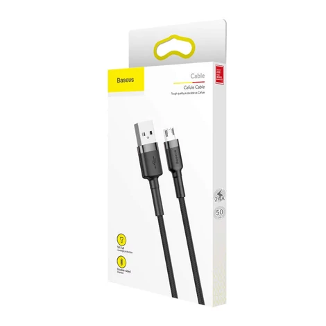 Baseus Micro USB Cafule Adat- és töltőkábel 2.4A 0.5m Szürke + Fekete (CAMKLF-AG1)