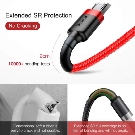 Baseus Micro USB Cafule Adat- és töltőkábel 2.4A 1m Piros + Piros (CAMKLF-B09)