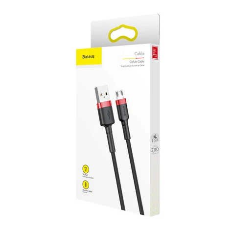 Baseus Micro USB Cafule Adat- és töltőkábel 1.5A 2m Piros + Fekete (CAMKLF-C91)