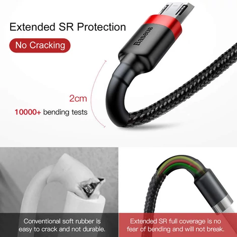 Baseus Micro USB Cafule Adat- és töltőkábel 1.5A 2m Piros + Fekete (CAMKLF-C91)