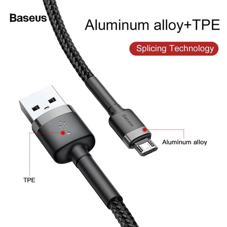 Baseus Micro USB Cafule Adat- és töltőkábel 2A 3m Szürke + Fekete (CAMKLF-HG1)