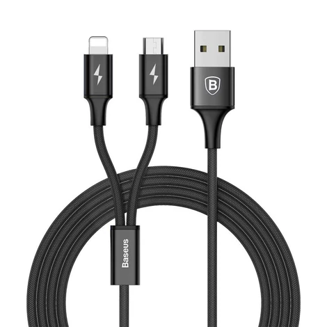 Baseus 2 az 1-ben Micro USB és Lightning 3A kábel 1,2 m - Fekete (CAML-SU01)
